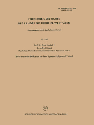 cover image of Die anomale Diffusion in dem System Polystyrol-Toluol